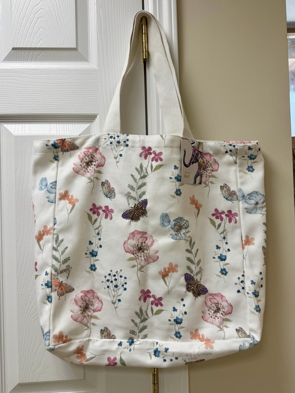 Floral Butterfly Canvas Tote Bag